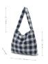 Gingham Pattern Fluffy Hobo Bag