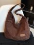 Letter Patch Decor Corduroy Hobo Bag