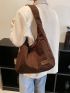 Letter Patch Decor Corduroy Hobo Bag