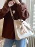 Minimalist Shoulder Tote Bag With Cartoon Bear Bag Charm