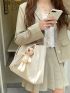 Minimalist Shoulder Tote Bag With Cartoon Bear Bag Charm