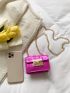 Mini Neon Pink Crocodile Embossed Flap Chain Square Bag