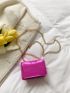 Mini Neon Pink Crocodile Embossed Flap Chain Square Bag