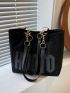 Letter Patch Decor Faux Suede Shoulder Tote Bag