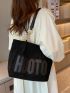 Letter Patch Decor Faux Suede Shoulder Tote Bag