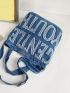 Letter Patch Decor Raw Trim Denim Satchel Bag