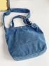 Letter Patch Decor Raw Trim Denim Satchel Bag