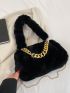 Chain Decor Fuzzy Ruched Bag