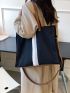 Contrast Panel Shoulder Tote Bag