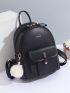 Letter Graphic Pocket Front Functional Backpack With Bag Charm