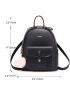 Letter Graphic Pocket Front Functional Backpack With Bag Charm