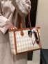 Argyle Pattern Twilly Scarf Decor Shoulder Tote Bag