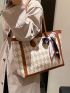 Argyle Pattern Twilly Scarf Decor Shoulder Tote Bag