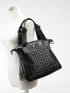 Studded Decor Quilted Shoulder Tote Bag