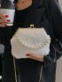 Faux Pearl Decor Kiss Lock Chain Fluffy Dome Bag