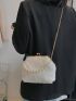 Faux Pearl Decor Kiss Lock Chain Fluffy Dome Bag