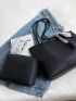 Random Twilly Scarf Decor Litchi Embossed Shoulder Tote Bag With Inner Pouch