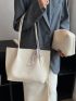 Random Twilly Scarf Decor Litchi Embossed Shoulder Tote Bag With Inner Pouch