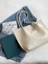 Random Twilly Scarf Decor Litchi Embossed Shoulder Tote Bag With Inner Pouch