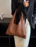 Litchi Embossed Shoulder Tote Bag With Inner Pouch