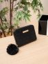 Stitch Detail Pom Pom Decor Small Wallet Small Fashion Coin Purse, Cute Artificial Leather Zipper Wallet With Pom Pom Decor