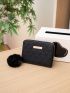 Stitch Detail Pom Pom Decor Small Wallet Small Fashion Coin Purse, Cute Artificial Leather Zipper Wallet With Pom Pom Decor