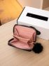 Stitch Detail Pom Pom Decor Small Wallet Small Fashion Coin Purse, Cute Artificial Leather Zipper Wallet With Pom Pom Decor