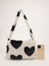 Heart Pattern Fuzzy Hobo Bag