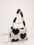 Heart Pattern Fuzzy Hobo Bag