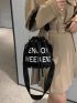 Letter Embroidered Drawstring Design Bucket Bag