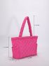 Neon Pink Quilted Pattern Shoulder Tote Bag