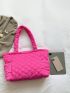 Neon Pink Quilted Pattern Shoulder Tote Bag