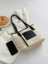 Patch Detail Contrast Binding Straw Bag