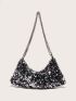 Sequin Design Chain Hobo Bag