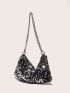 Sequin Design Chain Hobo Bag