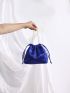 Mini Faux Pearl Decor Drawstring Design Satin Chain Bucket Bag