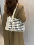 Plaid Pattern Tweed Shoulder Tote Bag