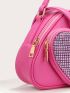 Neon Pink Rhinestone Heart Decor Novelty Bag