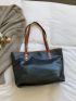 Crocodile Embossed Contrast Binding Shoulder Tote Bag