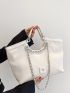 Chain Decor Embossed Detail Shoulder Tote Bag