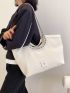 Chain Decor Embossed Detail Shoulder Tote Bag