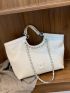 Chain Decor Embossed Detail Shoulder Tote Bag