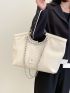 Chain Decor Embossed Detail Shoulder Tote Bag