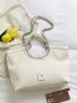 Chain Decor Embossed Detail Shoulder Tote Bag