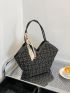 Plaid Pattern Twilly Scarf Decor Tweed Shoulder Tote Bag