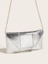 Metallic Textured Flap Chain Square Bag