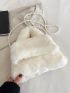 Faux Pearl Beaded Flap Fuzzy Satchel Bag