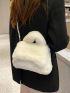 Faux Pearl Beaded Flap Fuzzy Satchel Bag