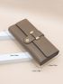 Litchi Embossed Snap Button Long Wallet