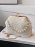 Faux Pearl Decor Kiss Lock Design Fluffy Square bag